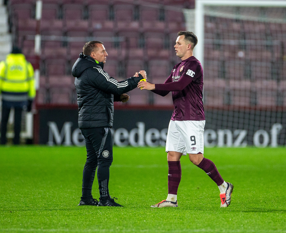 Brendan Rodgers shakes hands with Lawrence Shankland