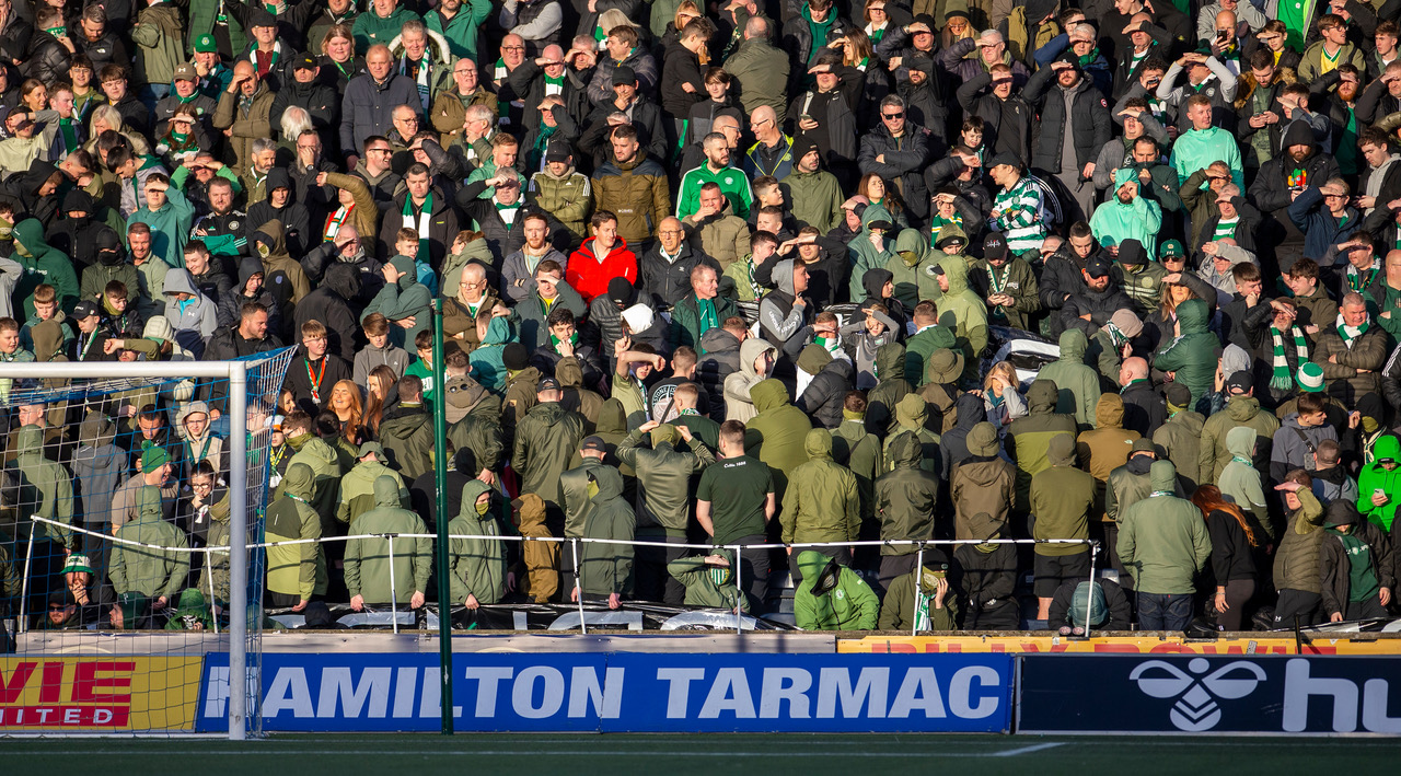 Celtic fans protest at Rugby Park