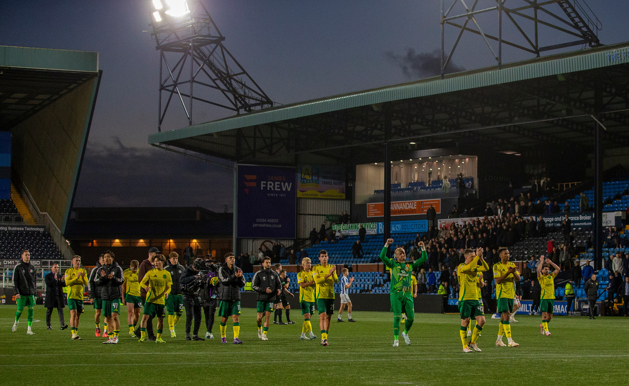 Celtic players after the game at Rugby Park
