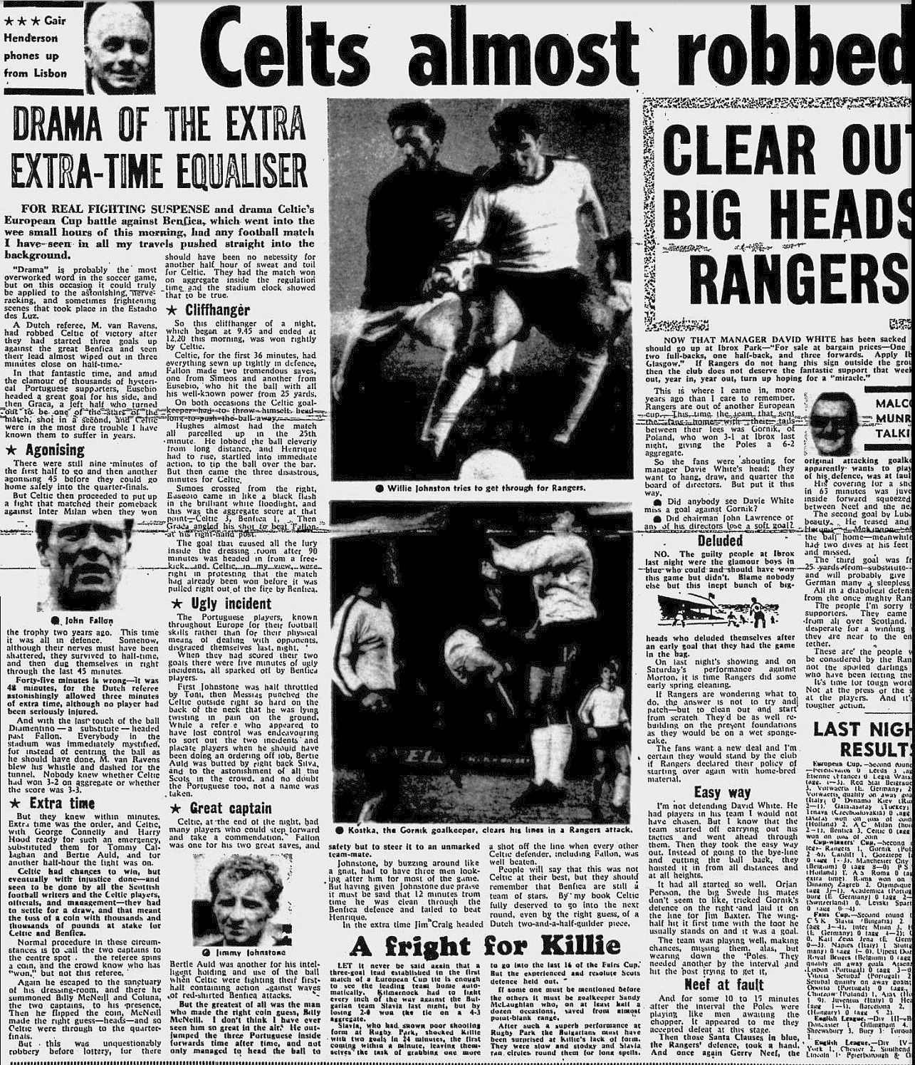 Benfica v Celtic 26 November 1969