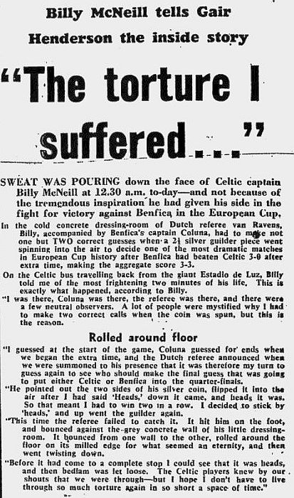 Benfica v Celtic 26 November 1969