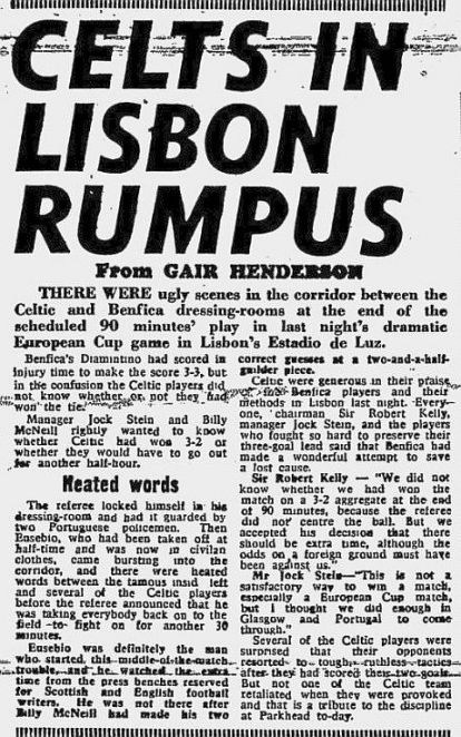 Benfica v Celtic 26 November 1969