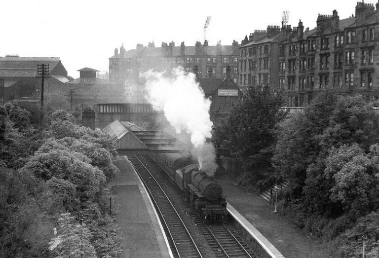 Train leaves Parkhead Stadium Station 