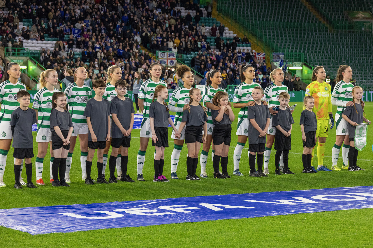 Celtic team at the Champions League anthem
