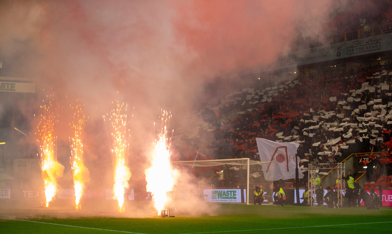 Pyros on the pitch at Pittodrie 