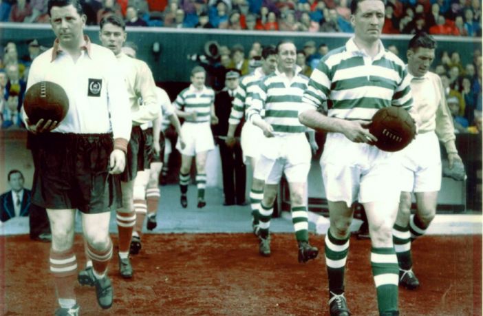 Jock Stein leads Celtic out.