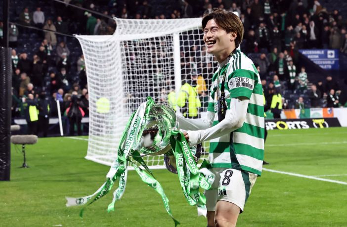 Kyogo celebrates with the cup