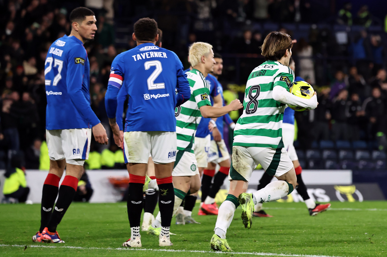 Kyogo collects the ball after Greg Taylor's goal