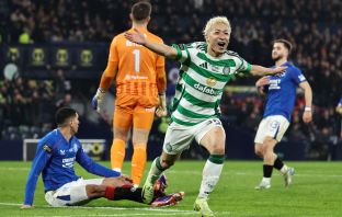 Daizen Maeda celebrates