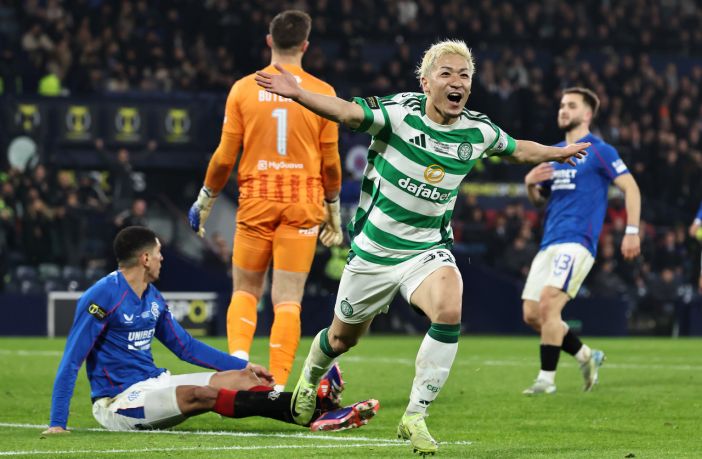 Daizen Maeda celebrates