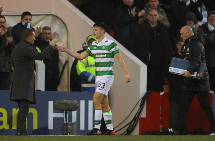 Brendan Rodgers shakes Kieran Tierney's hand