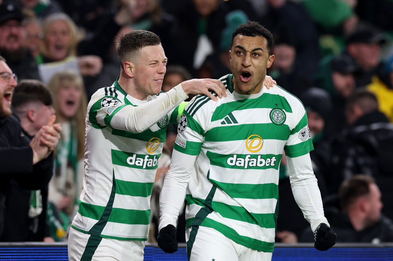 Adam Idah celebrates with Callum McGregor