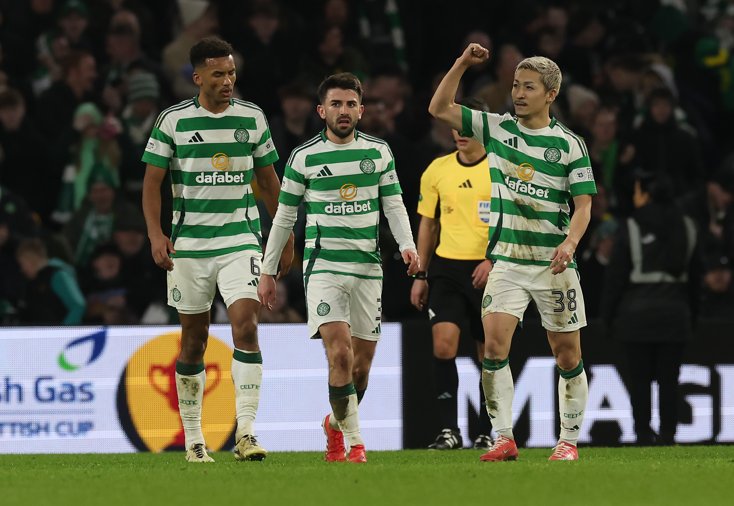 Daizen Maeda celebrates