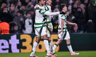 Reo Hatate celebrates with Adam Idah