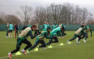 Celtic players during training