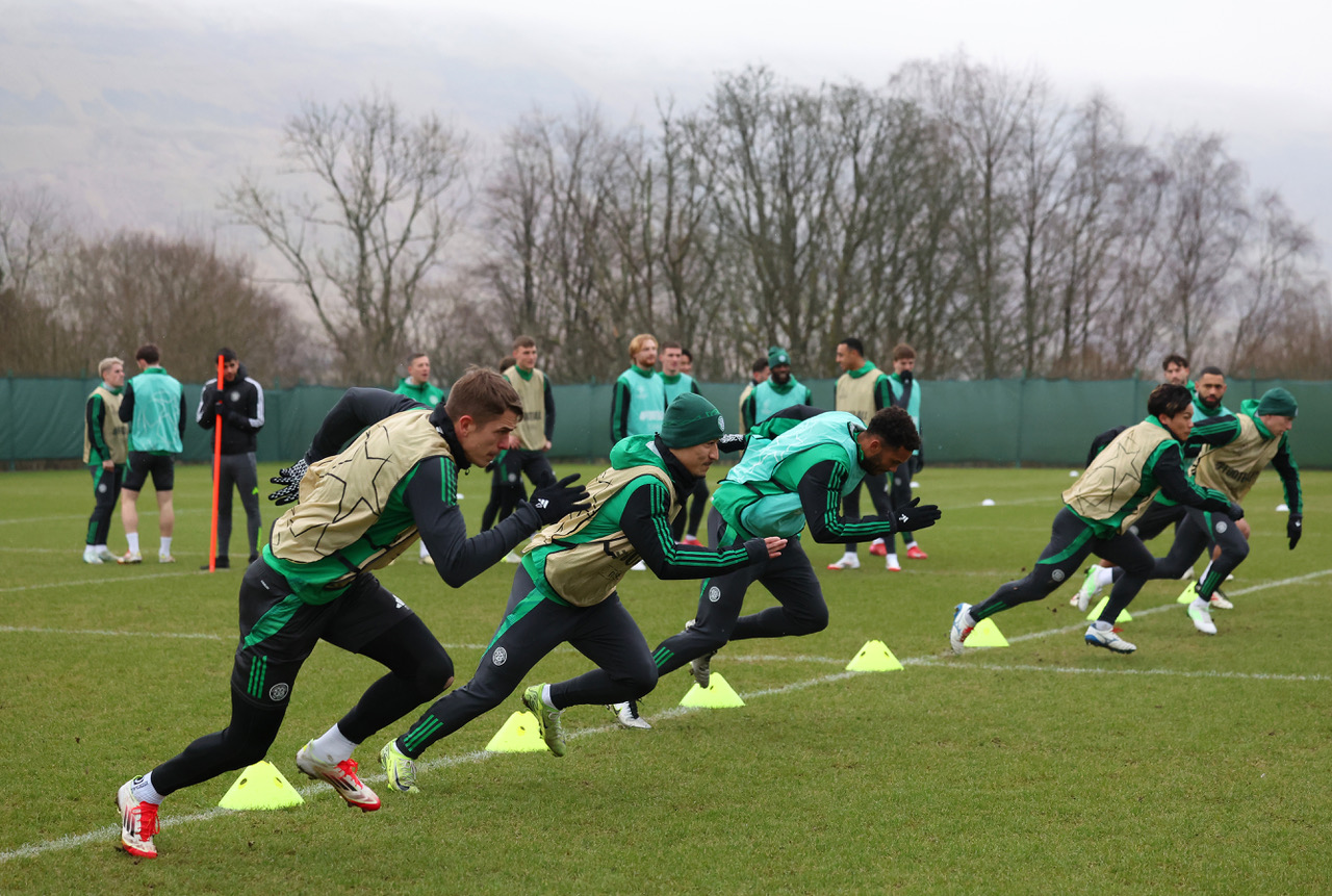 Celtic players during training