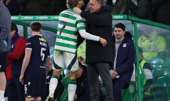Jota embraces Brendan Rodgers