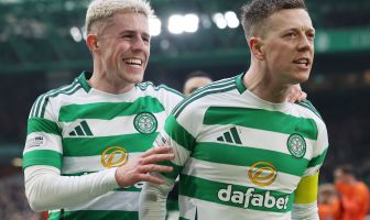 Callum McGregor celebrates with Luke McCowan