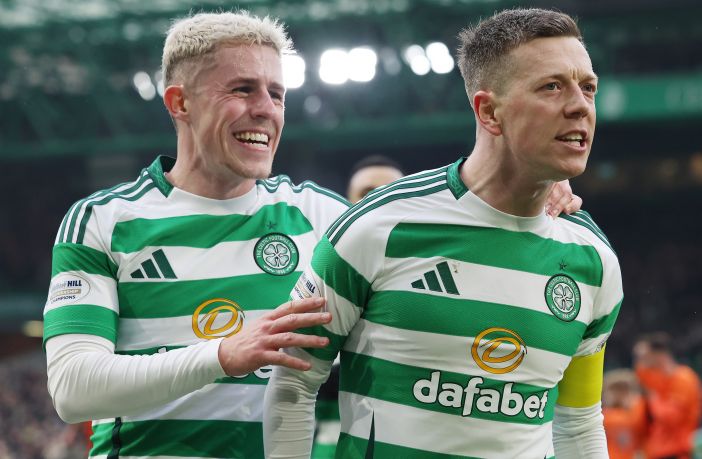 Callum McGregor celebrates with Luke McCowan
