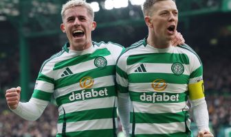 Callum McGregor celebrates with Luke McCowan