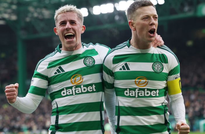 Callum McGregor celebrates with Luke McCowan