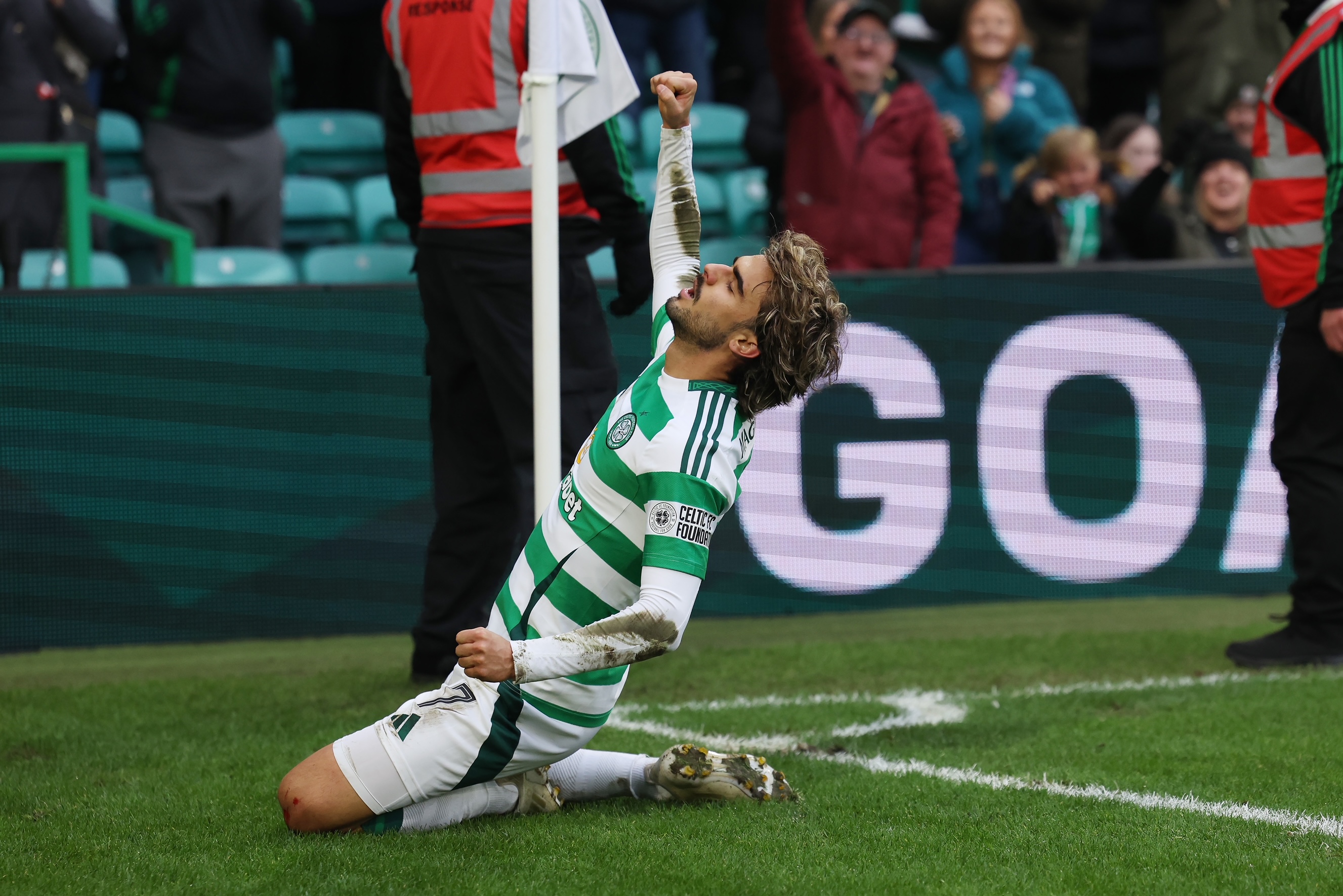 Jota of Celtic celebrates