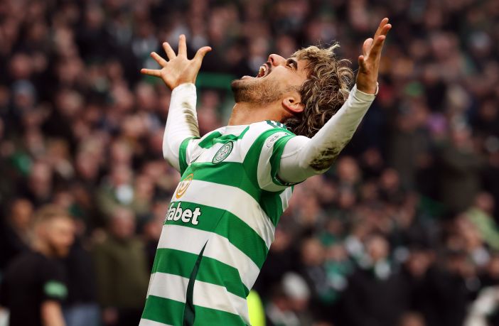 Jota of Celtic celebrates