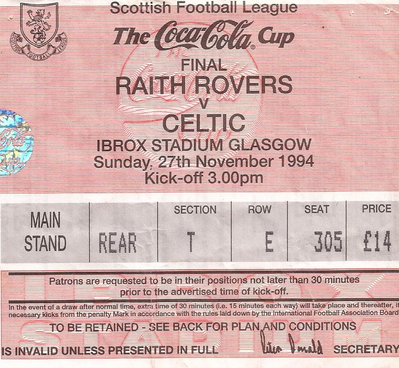 Raith Rovers v Celtic League Cup Final ticket