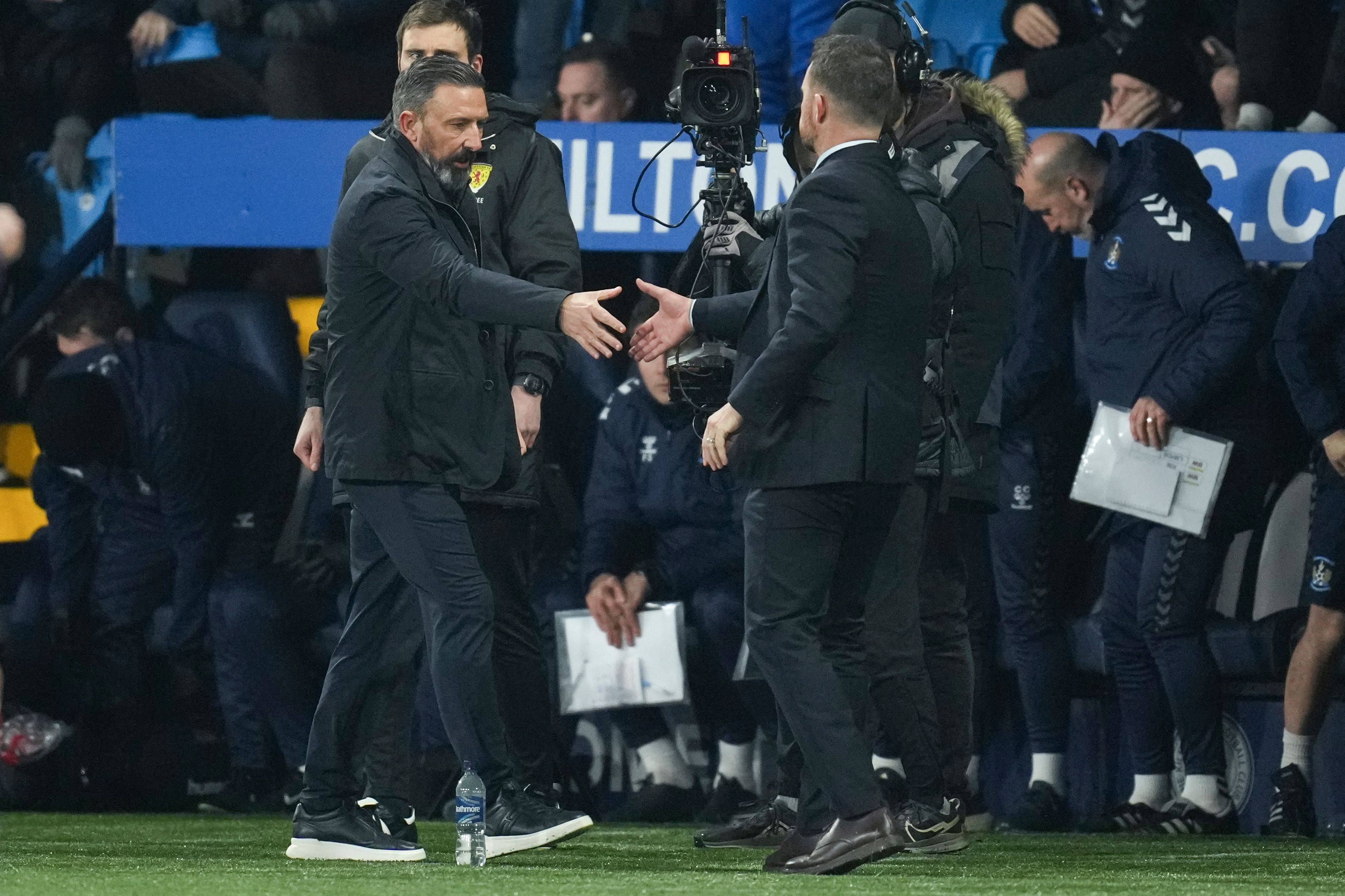 Barry Ferguson and Derek McInnes shake hands