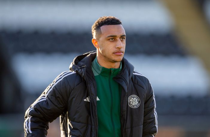 Adam Idah inspects the pitch.