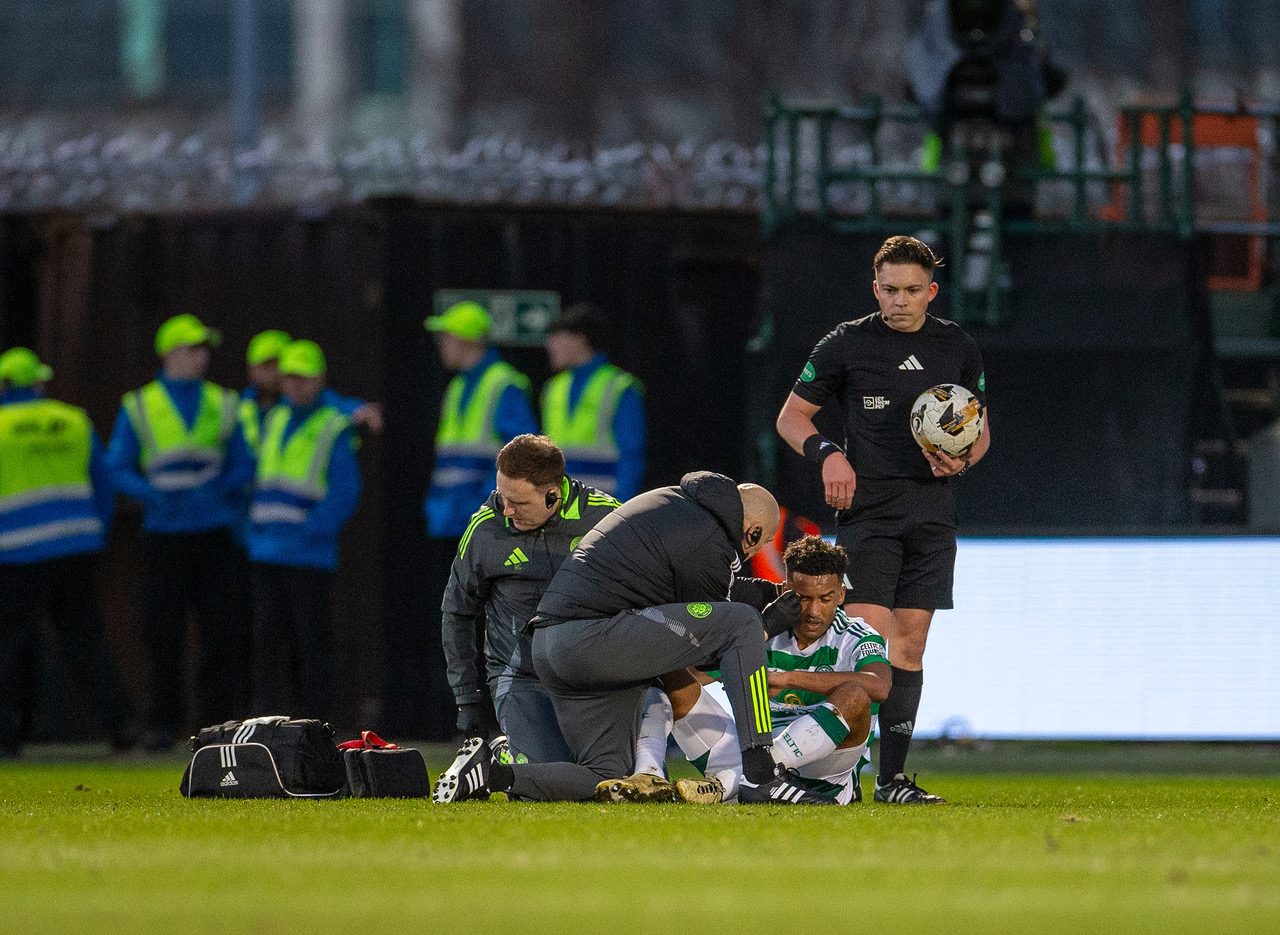 Auston Trusty gets treatment for a head-knock.