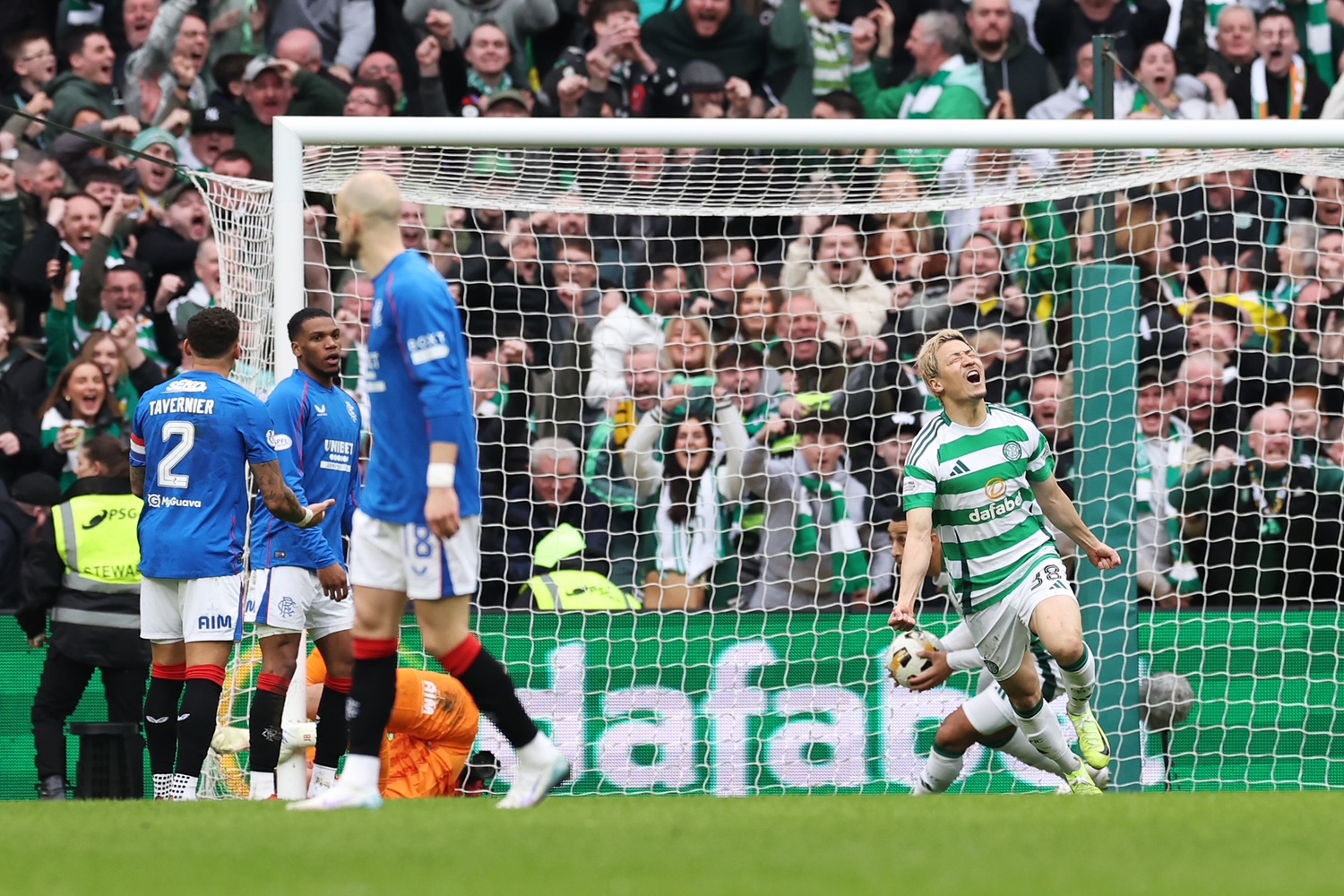 Daizen Maeda celebrates