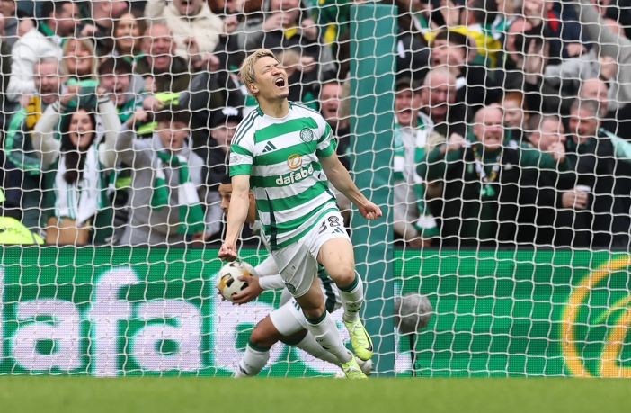 Daizen Maeda celebrates