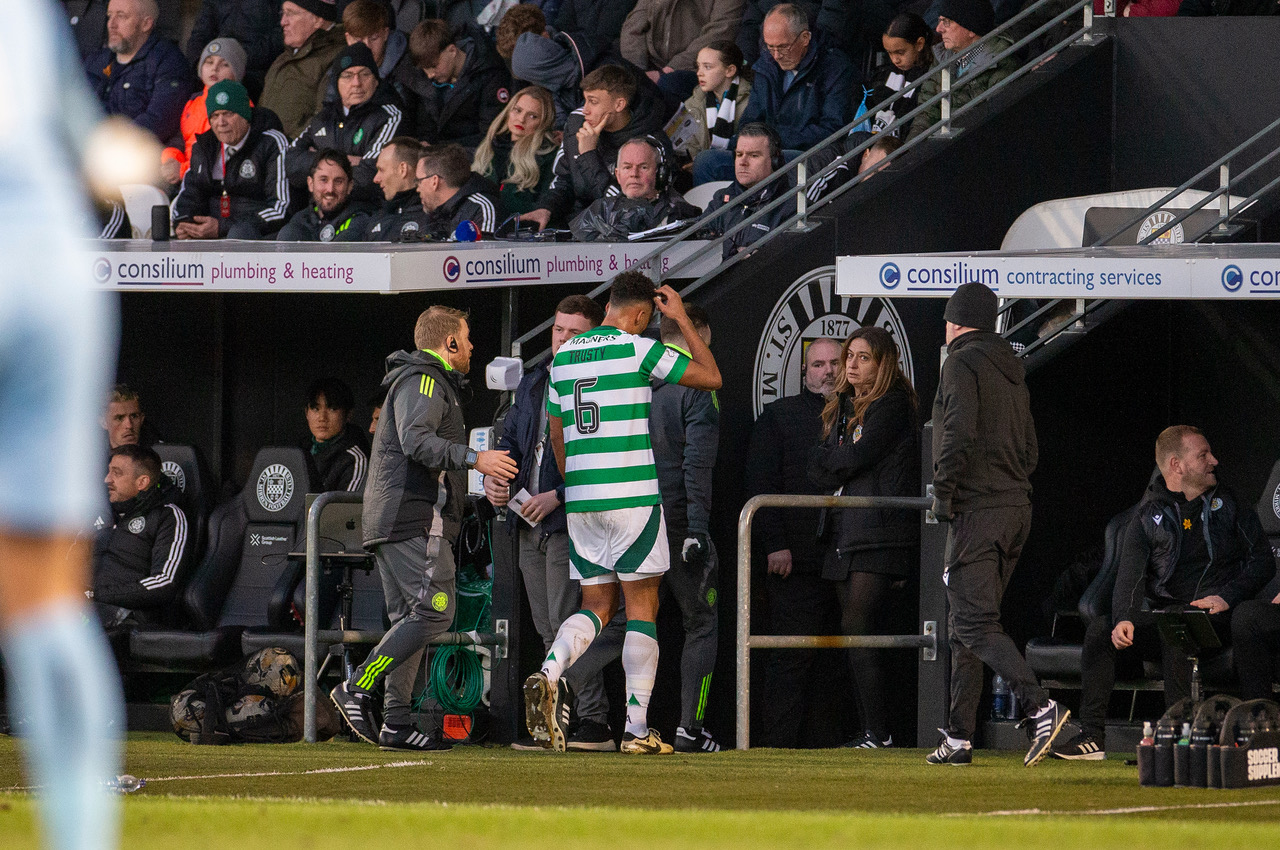 Auston Trusty goes off with a head-knock. 
