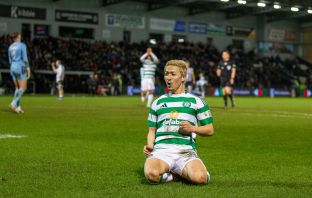 Daizen Maeda celebrates.