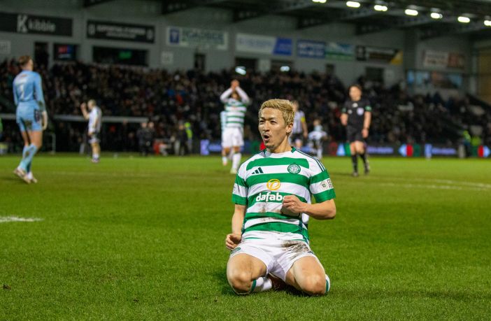 Daizen Maeda celebrates.