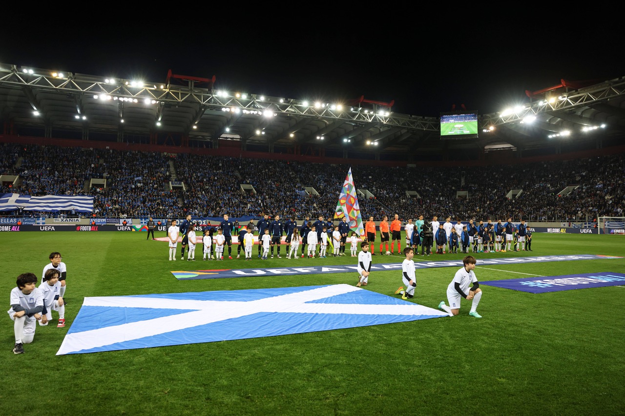 Scotland players during the national anthems