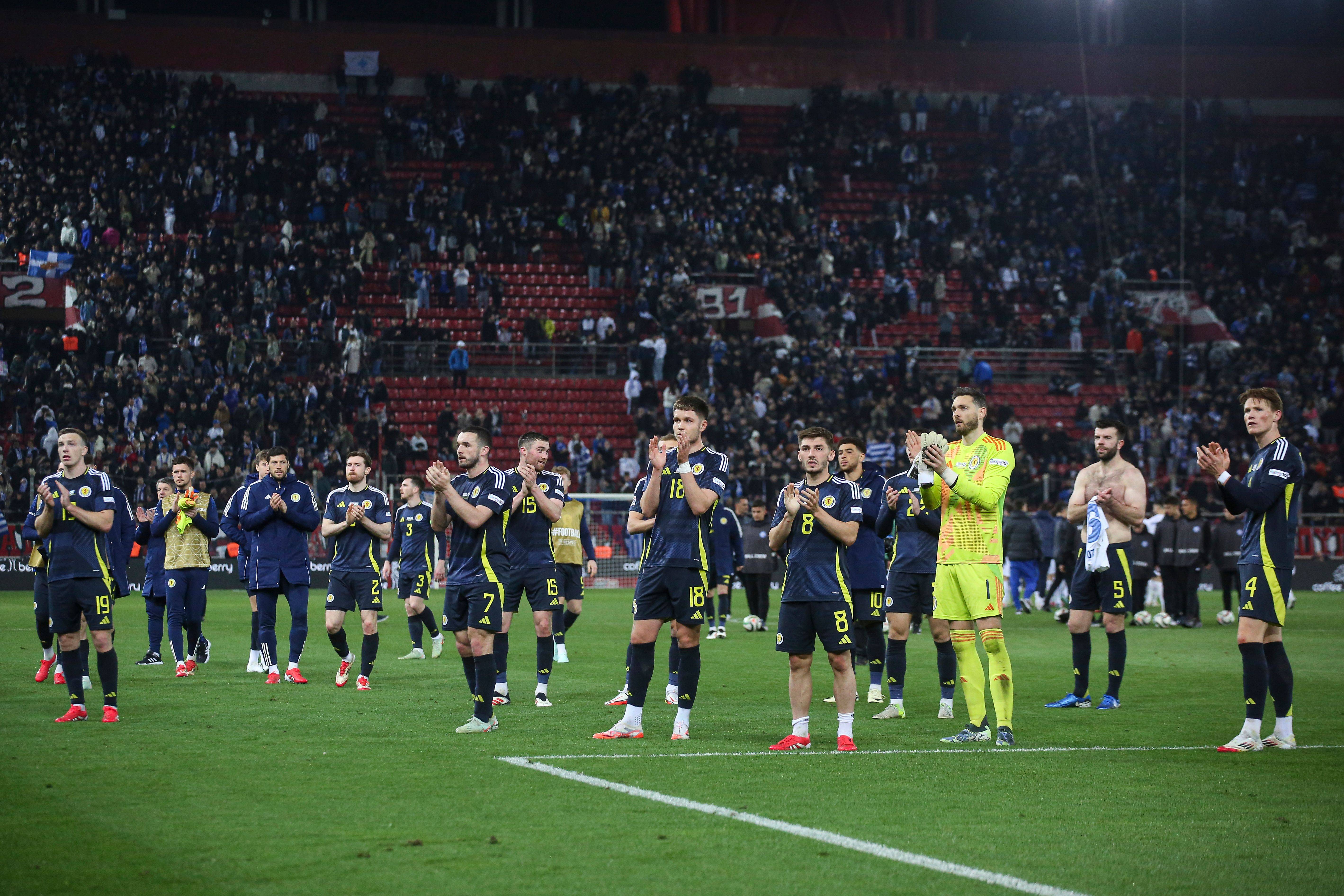 Scotland celebrate the win in Greece