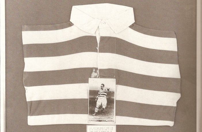Johnny Crum’s shirt from the 1938 exhibition cup win over Everton which sits proudly in Celtic park this very day.