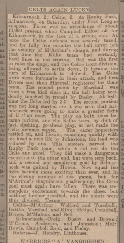 Kilmarnock v Celtic. Saturday, 26 August 1899