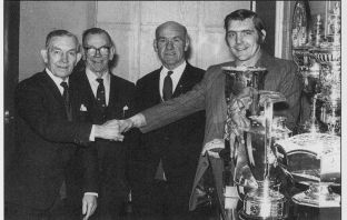 Adam McLean with Jimmy McGrory, Jimmy Delaney and Bobby Murdoch