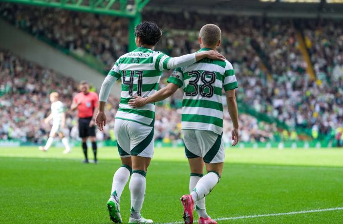 Daizen Maeda celebrates with Reo Hatate