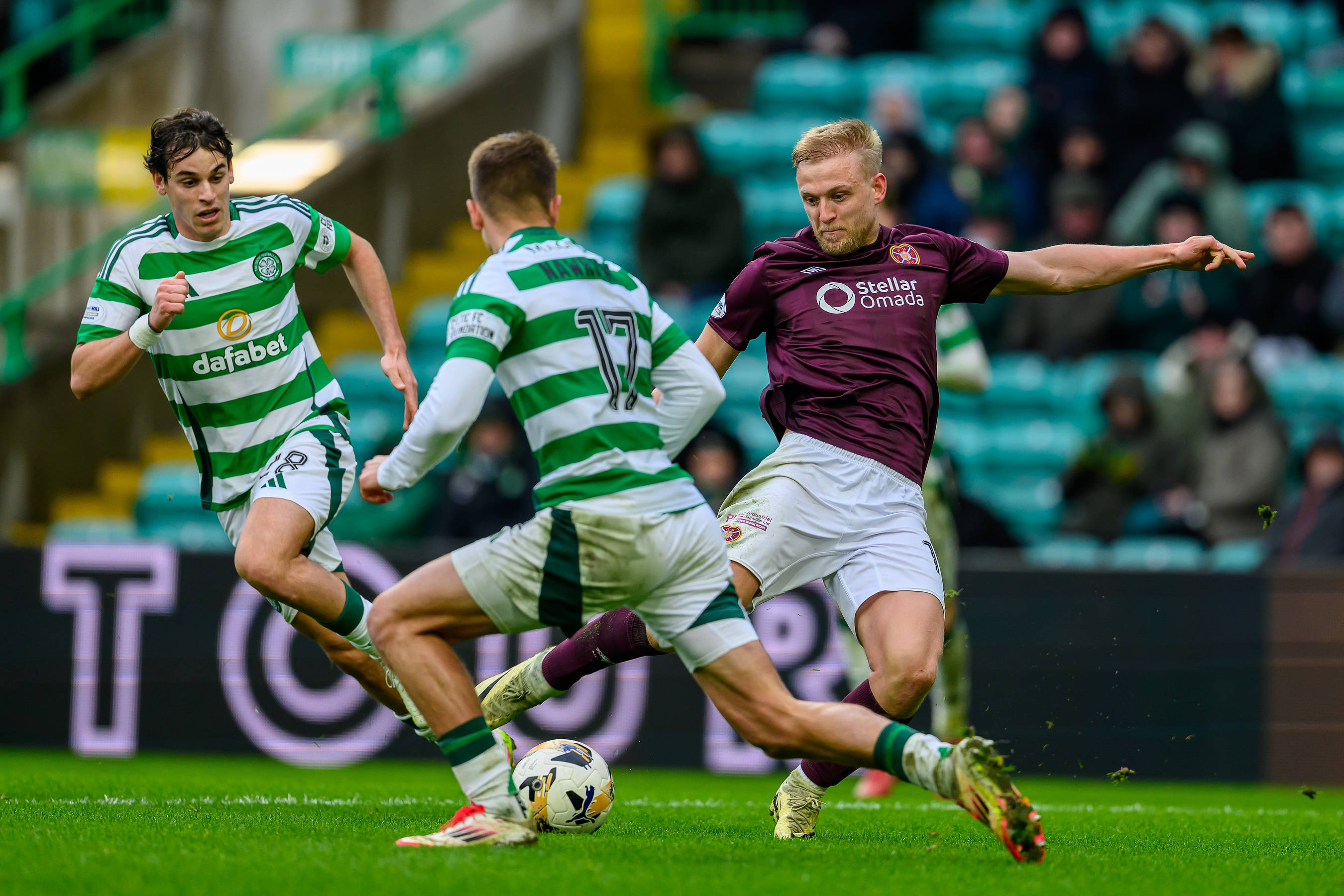 Harry Milne of Hearts during the match at Celtic Park 
