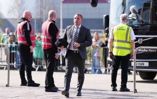 Brendan Rodgers steps off the Celtic team bus