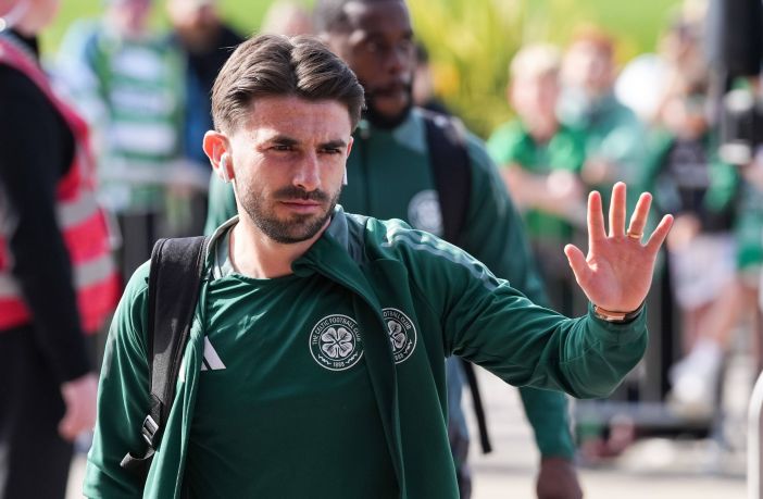 Greg Taylor arrives at Celtic Park