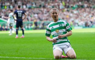Daizen Maeda celebrates