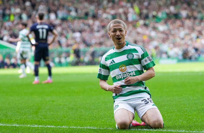 Daizen Maeda celebrates