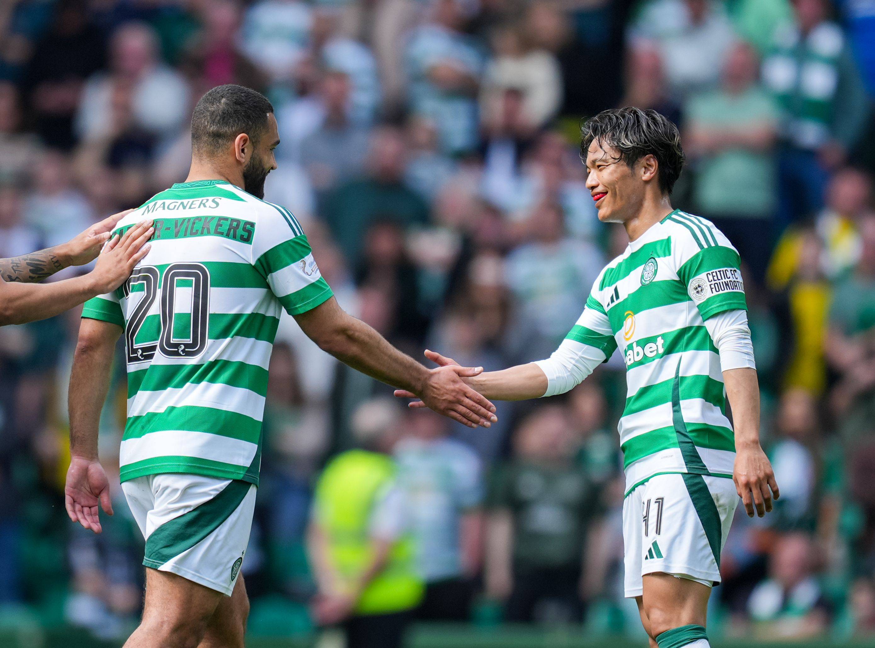 Cameron Carter-Vickers celebrates with fellow goalscorer Reo Hatate