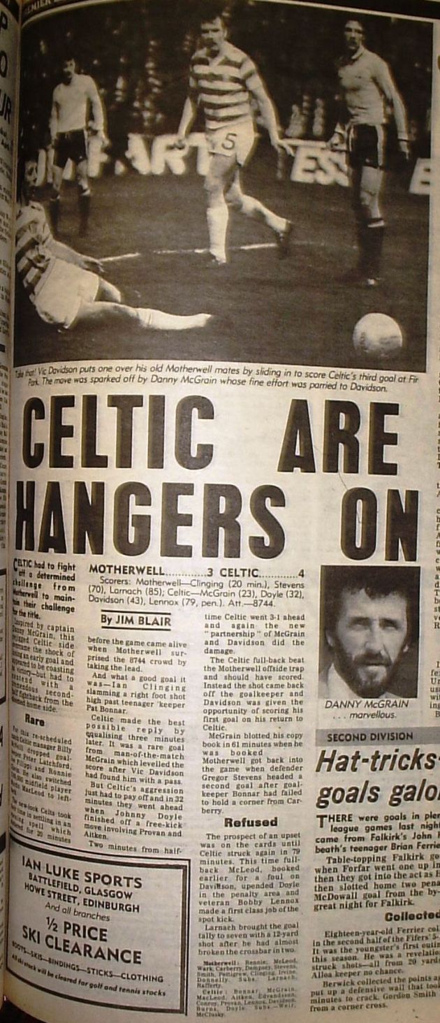 Motherwell 3-4 Celtic. April 1979