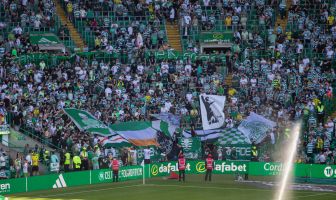 Celtic fans celebrate the title win.